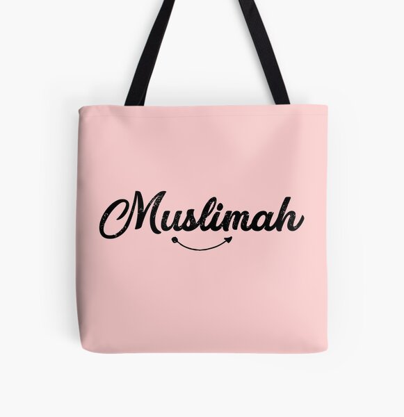 Floral Hijabi Arabic Name Black Tote Bag Islamic Gift