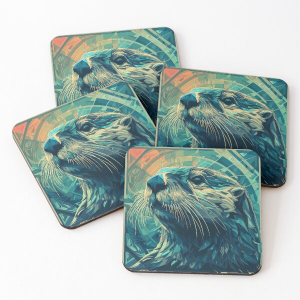 Artikelvorschau, Otter-Kunst, Buntglas und geometrische Formen, Tierdesign entworfen und verkauft von PacificNWGearCo.