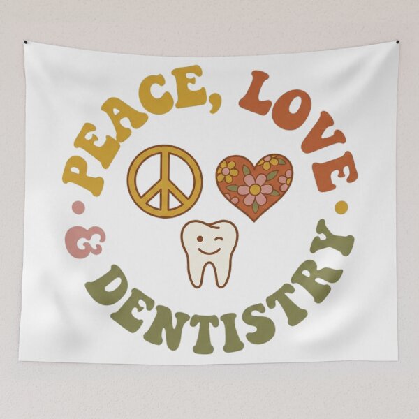 Item preview, Peace Love Dentistry - Retro 70s Groovy Dental Hygienist designed and sold by DrToothStudio.