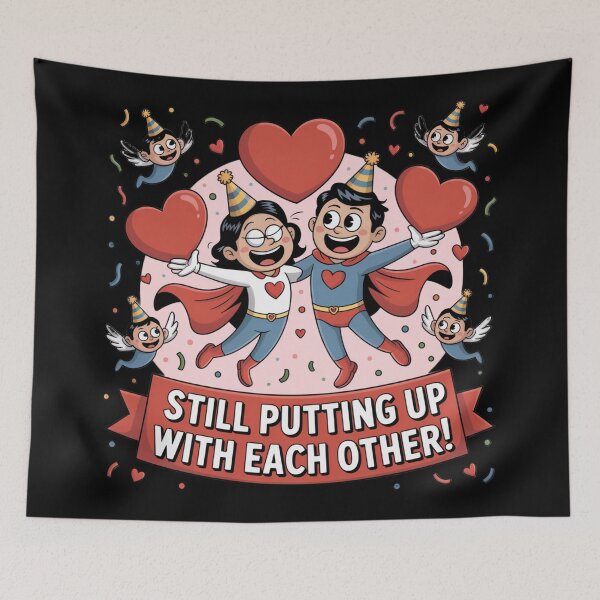 Item preview, Still Putting Up With Each Other – Superhero Anniversary Couple Flying High designed and sold by Midnight Veil Designs.