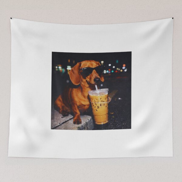 Item preview, Dachshund Drinking Iced Coffee designed and sold by DexertimaArt.