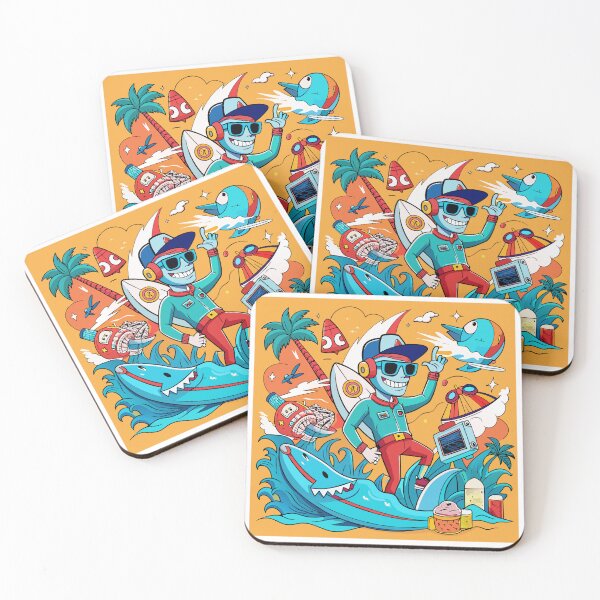 Item preview, Retro Surfing Robot in Neon Sunset – 80s Vaporwave Cartoon Art 2 designed and sold by mcraft studio.