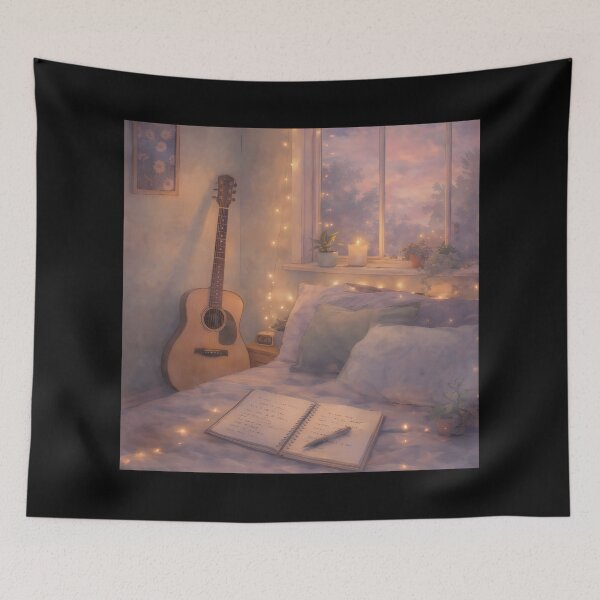 Item preview, Cavetown Cozy Indie Bedroom Aesthetic – Pastel Guitar & Fairy Lights Dreamy Room Art  designed and sold by Custom Crest.