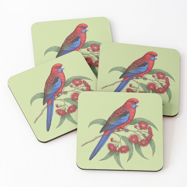 Item preview, Crimson Rosella on Flowering Eucalyptus Branch designed and sold by BirdsnStuff.