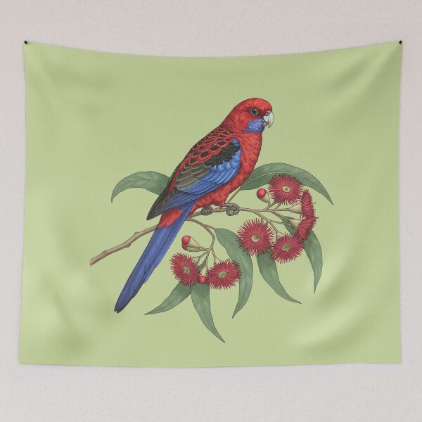 Item preview, Crimson Rosella on Flowering Eucalyptus Branch designed and sold by BirdsnStuff.