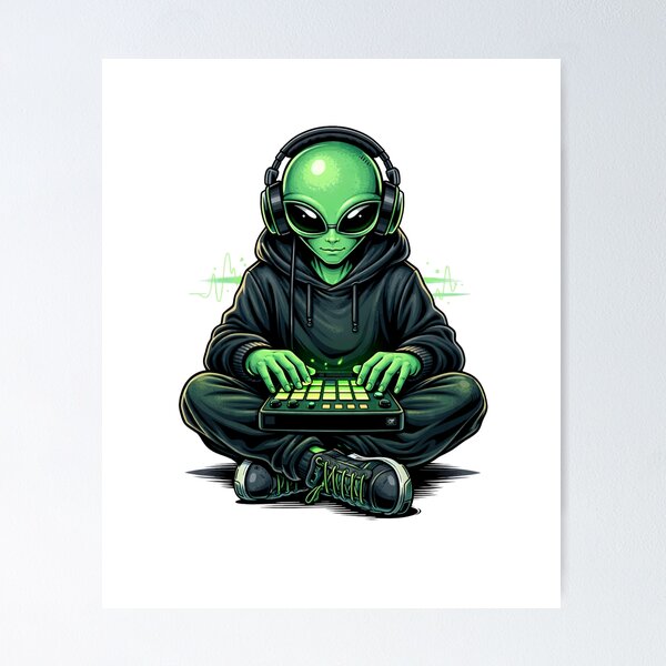 Item preview, Music Producer Alien – Neon Beat Maker Streetwear Aesthetic Art designed and sold by ColorSplash123.