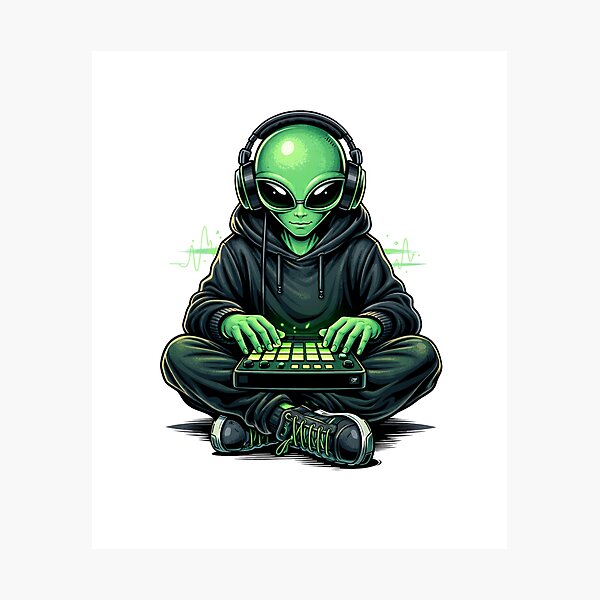 Item preview, Music Producer Alien – Neon Beat Maker Streetwear Aesthetic Art designed and sold by ColorSplash123.