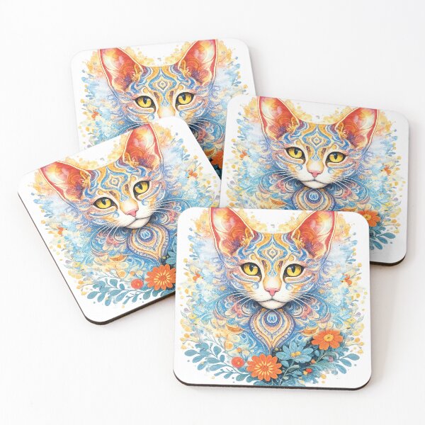 Item preview, Vibrant Mandala Cat – Blue & Orange Floral Feline Art designed and sold by GulfSignature.
