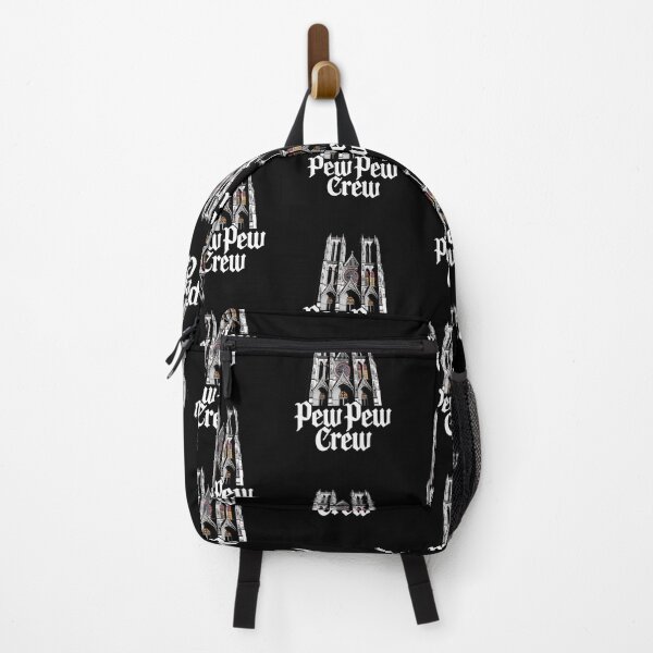 Item preview, “Pew Pew Crew” – Bold White Lettering with French Gothic Cathedral designed and sold by Peter Stawicki.