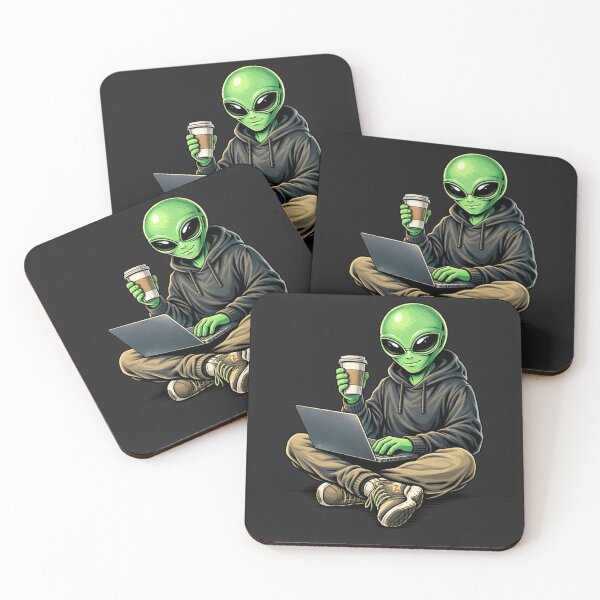 Item preview, Coffee & Laptop Alien – Productive Creative Lifestyle Aesthetic Art designed and sold by ColorSplash123.