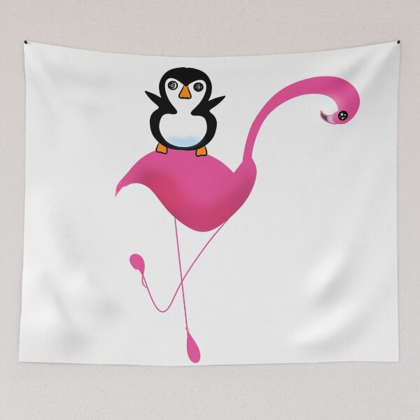 Item preview, Funny Penguin Riding Flamingo designed and sold by HopeAndHustle.