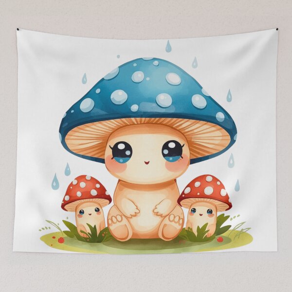 Item preview, Kawaii Smiling Mushroom in the Rain designed and sold by LittleMushroomGarden.