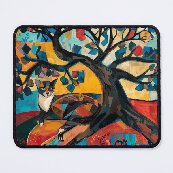 Item preview, Cubist illustration of a cat sitting beneath a tree designed and sold by Chippychips1.