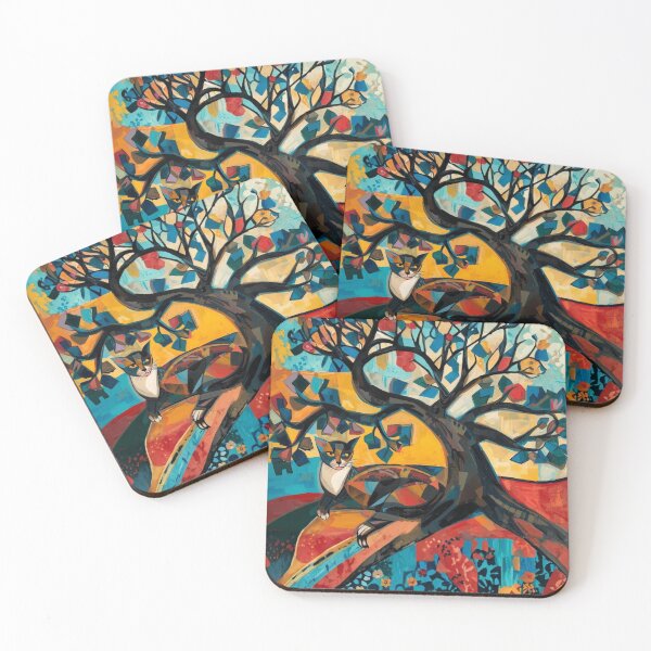 Item preview, Cubist illustration of a cat sitting beneath a tree designed and sold by Chippychips1.