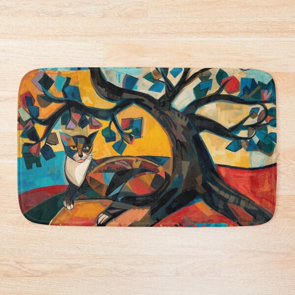 Artikelvorschau, Kubistische Illustration einer Katze, die unter einem Baum sitzt entworfen und verkauft von Chippychips1.