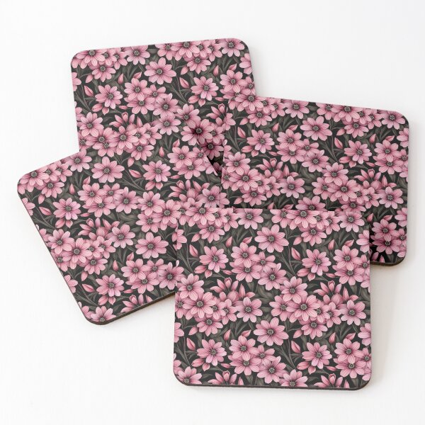 Item preview, Soft Pink Floral Pattern on Black – Elegant Romantic Botanical Art designed and sold by Fabricbella.