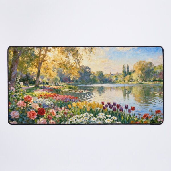 Item preview, Sunlit Park and Lake Scene, Classic Impressionism Wall Art Print designed and sold by BlareBlare.