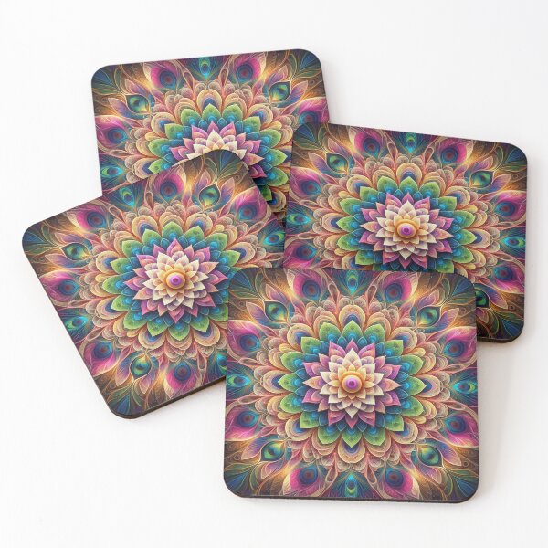 Item preview, Lotus Peacock Fractal Mandala Rainbow. Design 2. designed and sold by Artist Bishhnu Banerji.