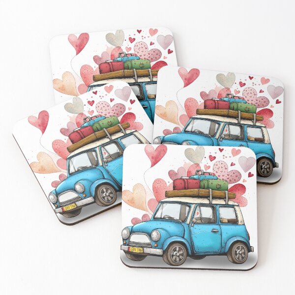 Item preview, Romantic Road Trip – Vintage Blue Mini Car with Hearts designed and sold by ChenEngEng.