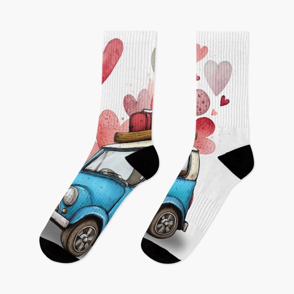 Item preview, Romantic Road Trip – Vintage Blue Mini Car with Hearts designed and sold by ChenEngEng.