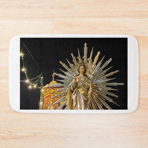 Item preview, Religious Virgin Mary Statue With Radiant Halo at Night Festival Parade Under Warm Lights designed and sold by Nmallia.