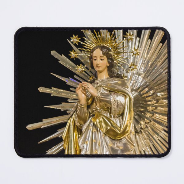 Item preview, Statue Of Virgin Mary With Radiant Halo And Starburst Rays In Dark Background designed and sold by Nmallia.