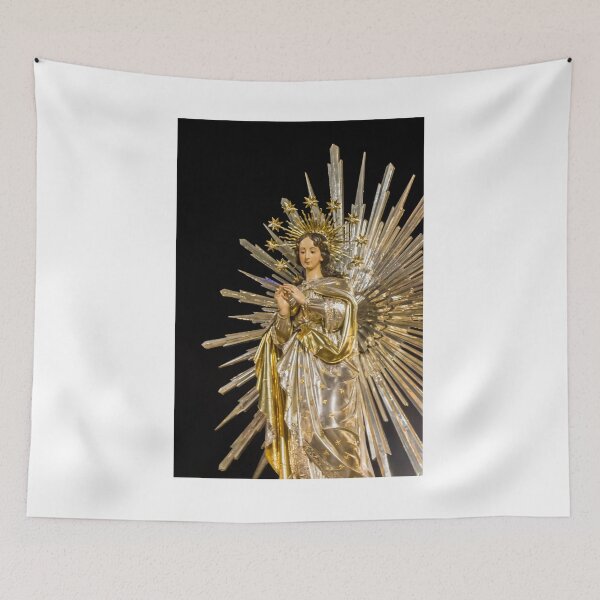 Item preview, Statue Of Virgin Mary With Radiant Halo And Starburst Rays In Dark Background designed and sold by Nmallia.