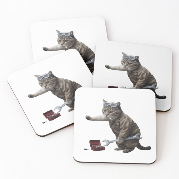 Item preview, Funny Mechanic Cat — Grumpy Blue Collar Tabby Cat in Overalls designed and sold by Colorful-Garden.