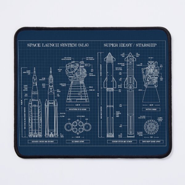 Item preview, Space Launch System vs Super Heavy / Starship (Navy Blueprint) designed and sold by BGALAXY.