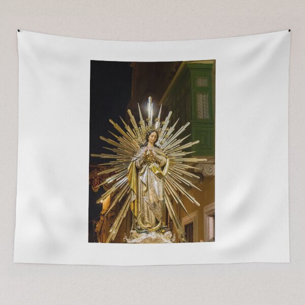 Item preview, Statue of Virgin Mary With Radiant Golden Rays in Nighttime Street Procession designed and sold by Nmallia.