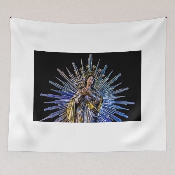 Item preview, Statue Of Virgin Mary With Radiant Halo And Starburst Rays In Dark Background designed and sold by Nmallia.
