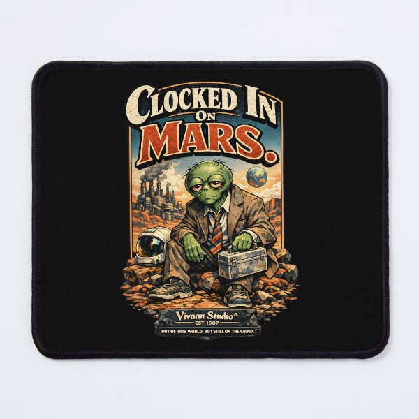 Item preview, Clocked In On Mars Retro Alien Office Worker Vintage 90s Style Dystopian Corporate Burnout Humorous Sci-Fi Art by Vivaan Studio. designed and sold by Vivaan Studio.