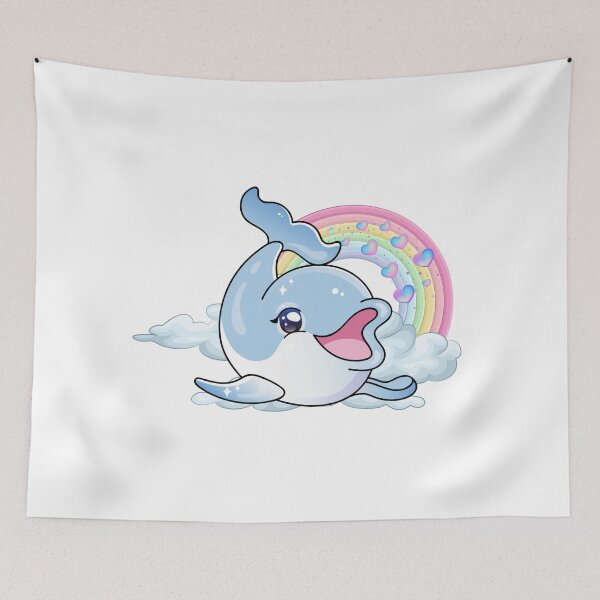 Item preview, Playful Dolphin - Cute Blue Dolphin with Rainbow and Hearts in the Clouds designed and sold by Love3Happy.