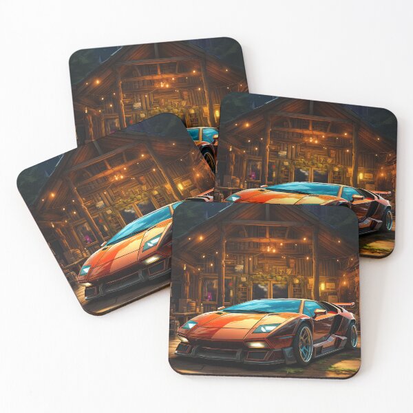 Item preview, Powerful Orange Retro Sports Car Parked Near A Cozy Cabin designed and sold by RevUpDesign.