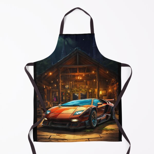 Item preview, Powerful Orange Retro Sports Car Parked Near A Cozy Cabin designed and sold by RevUpDesign.