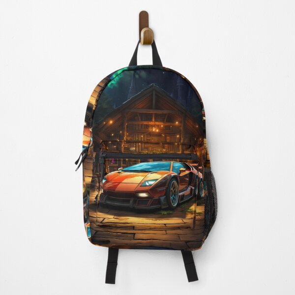 Item preview, Powerful Orange Retro Sports Car Parked Near A Cozy Cabin designed and sold by RevUpDesign.