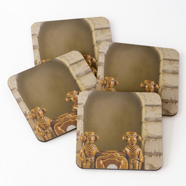 Item preview, Pair Of Brown Ceramic Monkey Figurines Framing Decorative Shield Plaque In A Brick Archway designed and sold by Nmallia.