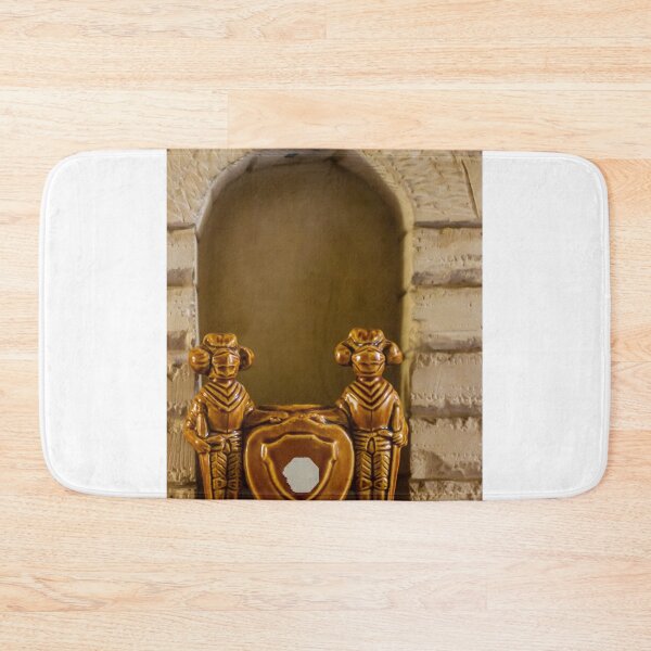 Item preview, Pair Of Brown Ceramic Monkey Figurines Framing Decorative Shield Plaque In A Brick Archway designed and sold by Nmallia.