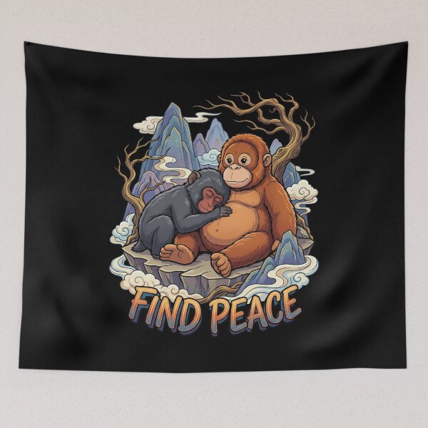Item preview, Baby Macaque Resting On Orangutan Toy Belly Find Peace designed and sold by Tong4130.