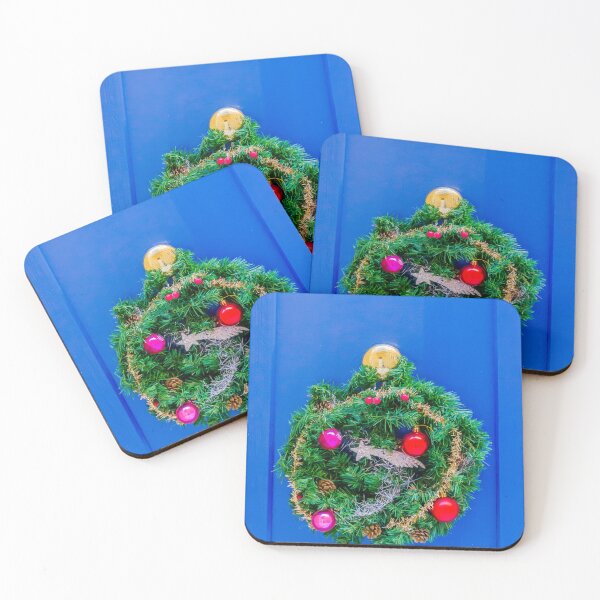 Item preview, Festive Christmas Wreath With Ornaments On Bright Blue Door designed and sold by Nmallia.