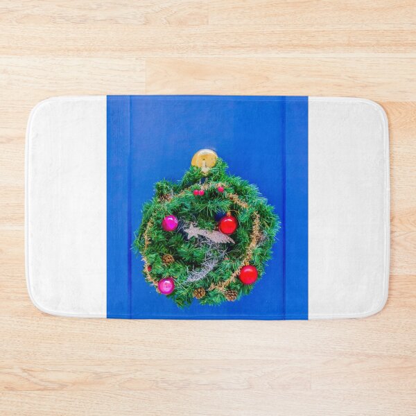Item preview, Festive Christmas Wreath With Ornaments On Bright Blue Door designed and sold by Nmallia.