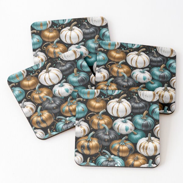 Item preview, Elegant Teal White and Gold Pumpkins Seamless Pattern designed and sold by Fabricbella.