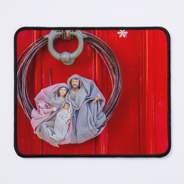 Item preview, Nativity Wreath on Red Door with Vintage Door Knocker and Snowflake Decor for Holiday Season designed and sold by Nmallia.