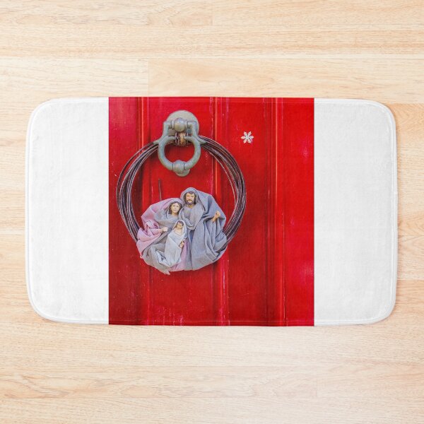 Item preview, Nativity Wreath on Red Door with Vintage Door Knocker and Snowflake Decor for Holiday Season designed and sold by Nmallia.