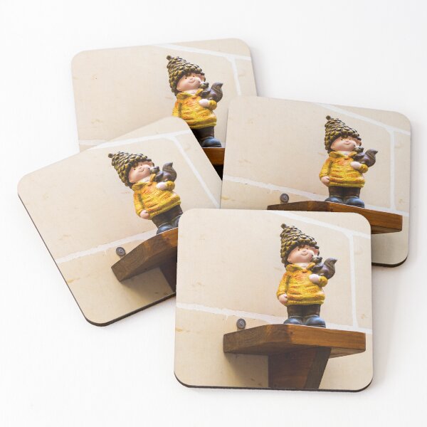 Item preview, Cute Garden Gnome Figurine On Wooden Shelf Against Neutral Tile Wall for Home Decor designed and sold by Nmallia.
