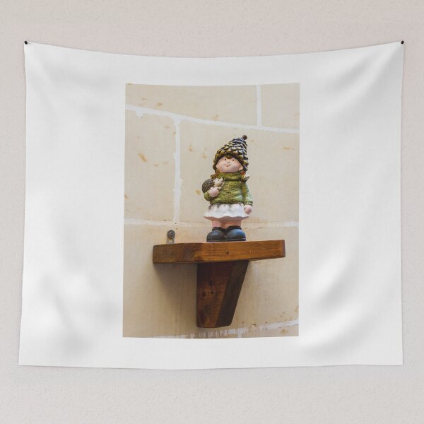 Item preview, Cute Garden Gnome Figurine On Wooden Shelf Against Neutral Tile Wall for Home Decor designed and sold by Nmallia.