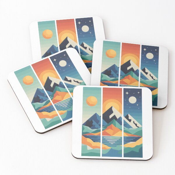 Item preview, Geometric Mountain Lake Day and Night Triptych designed and sold by Aesthetic Art.