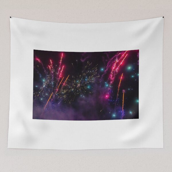 Item preview, Night Fireworks Show With Bright Spark Trails And Smoke Illumination Against The Dark Sky designed and sold by Nmallia.