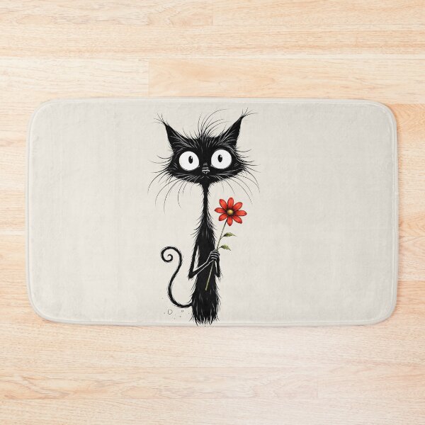 Item preview, Funny Cat with red flower black and white minimalist art  designed and sold by Natart1004.