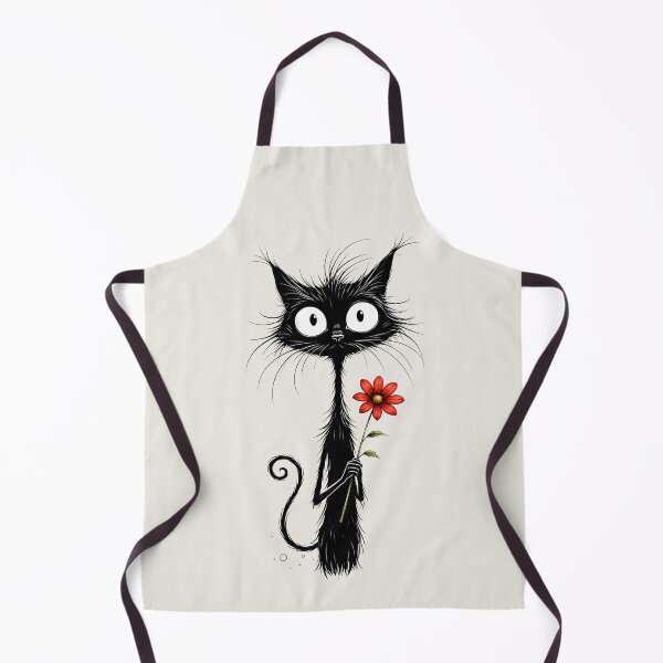 Artikelvorschau, Lustige Katze mit roter Blume, minimalistische Schwarz-Weiß-Kunst entworfen und verkauft von Natart1004.